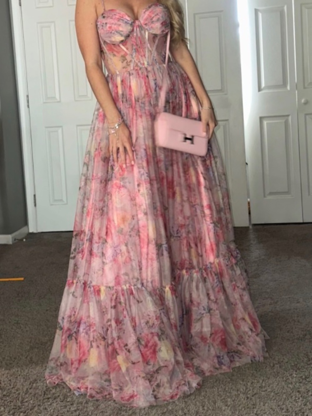 Pink floral prom long maxi dress colorfull